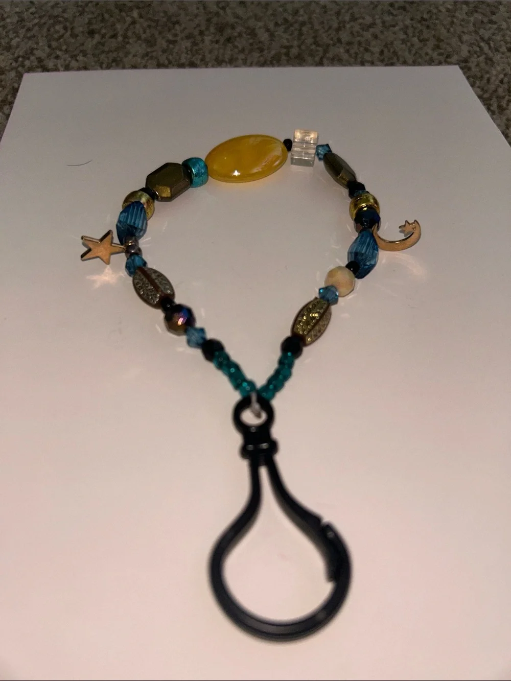 Beaded Yellow and Teal Charm Keychain Bracelet